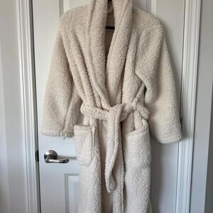 Cozy Cream Sherpa Fleece Bathrobe with Belt and Pockets